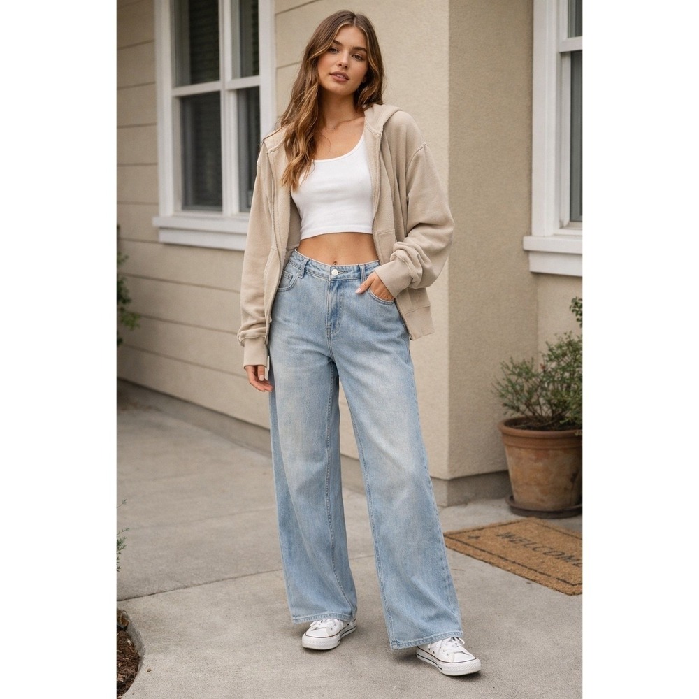 Princess Polly Wide Leg Jeans Light Wash Blue High Rise Denim US 10 PP-DNM